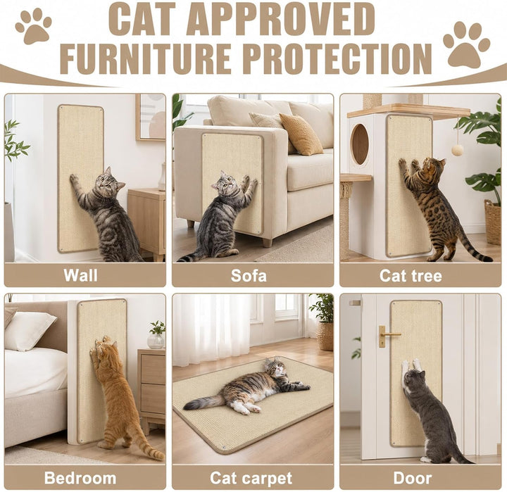 Kratzmatte Katze Sisal Teppich - 40x100 cm Selbstklebende Kratzschutzmatte Kratzschutz für Sofa Möbe