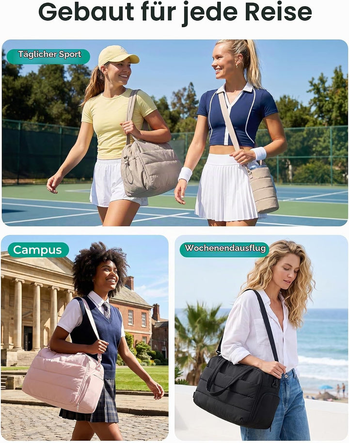 BAGSMART 2 Set Sporttasche Damen, Yogatasche mit Flaschenhalter, Kamel | Für Yoga, Reisen, Sport, Ta