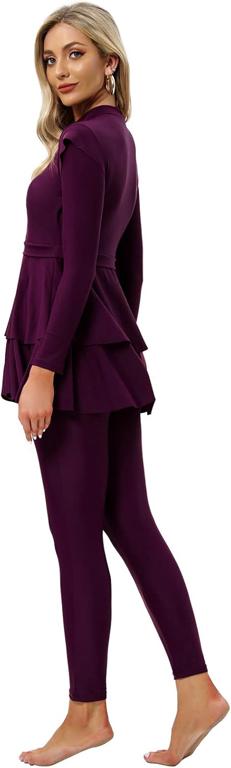 seafanny Damen Modest Badeanzug Langarm Burkini Full Cover Muslim Badeanzug 38 Wein Rot, 38 Wein Rot