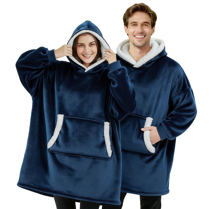 Übergrosse Hoodie Decke mit Taschen, Winter Super Weich und Bequem Damen Flanell Kapuzenpullover Kus