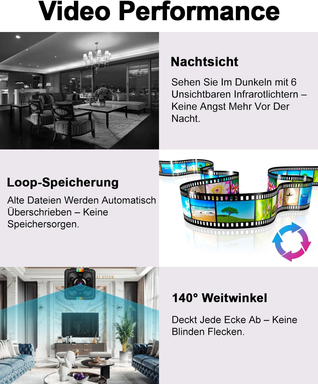 Überwachungskamera Ohne Wlan, 1080P Mini Kamera mit 32GB Speicherkarte