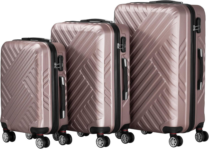 Zelsius Koffer Set 3 Stück, Rosé | ABS Hartschalenkoffer mit Zahlenschloss, Doppelrollen und Innen T