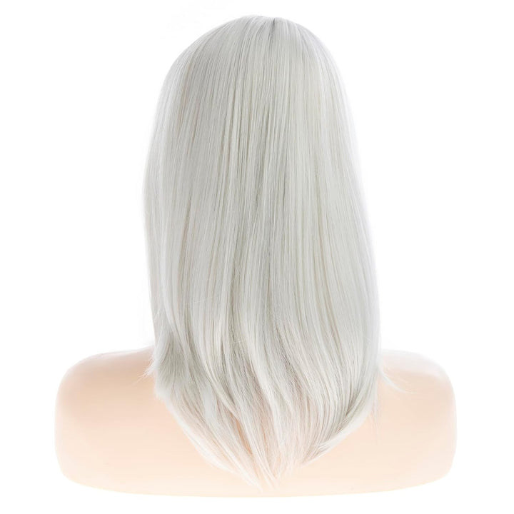 Lange Silber Perücken für Frauen Natürliche Gerade Silber Perücke mit Bangs,Synthetische Haar Perück
