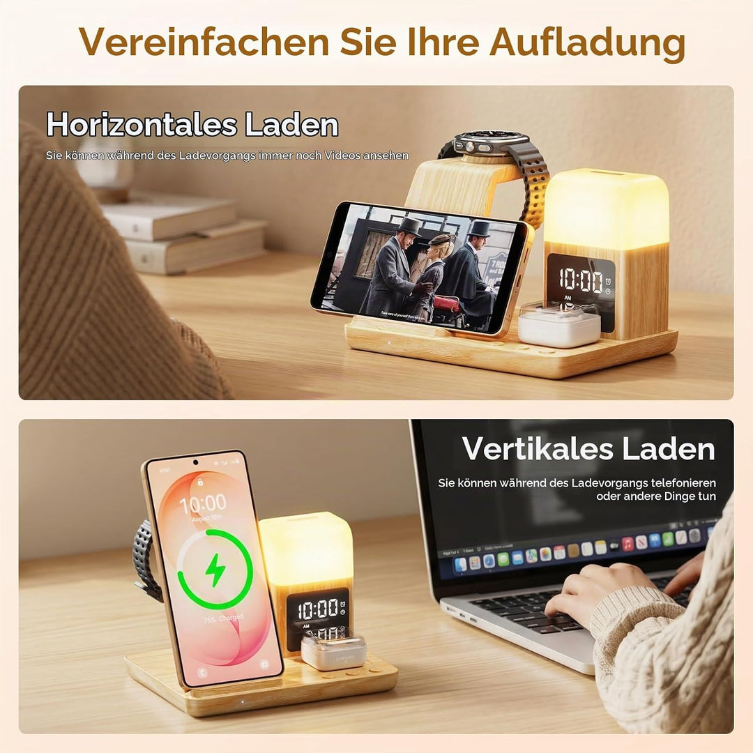 6 in1 Upgradierter Induktive Ladestation für Samsung mit Wecker &amp; 3-Farben-Licht | Wireless Charger