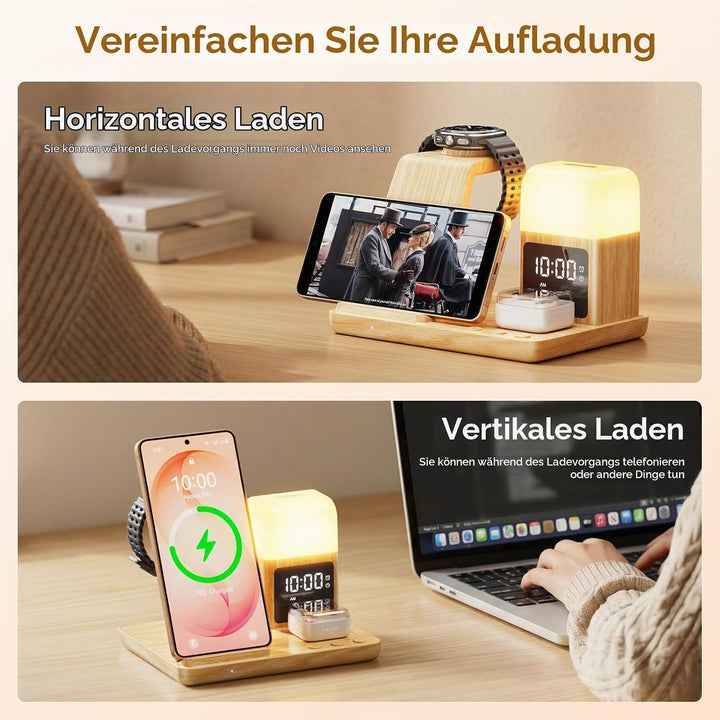 6 in1 Upgradierter Induktive Ladestation für Samsung mit Wecker &amp; 3-Farben-Licht | Wireless Charger