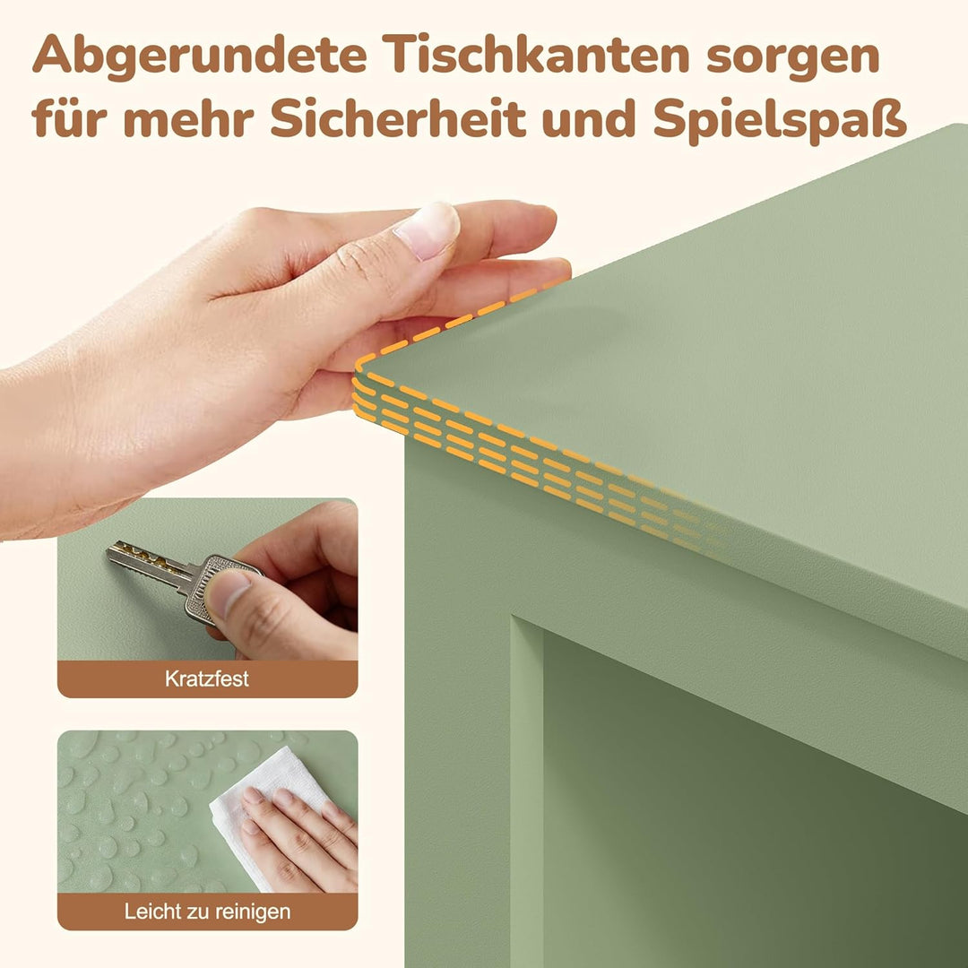YOUDENOVA Kinderregal, Kinderzimmer Möbel mit 3 Boxen, Spielzeug Aufbewahrung auf Rollen, 102,2x33x6