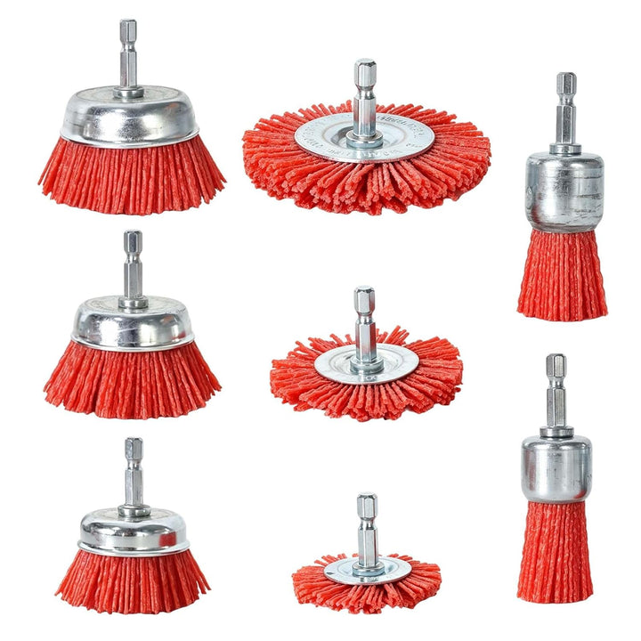 8 Stück Nylonbürste Bohrmaschine, 6mm (1/4") Sechskantschaft Schleifbürste Topfbürste Pinselbürste (