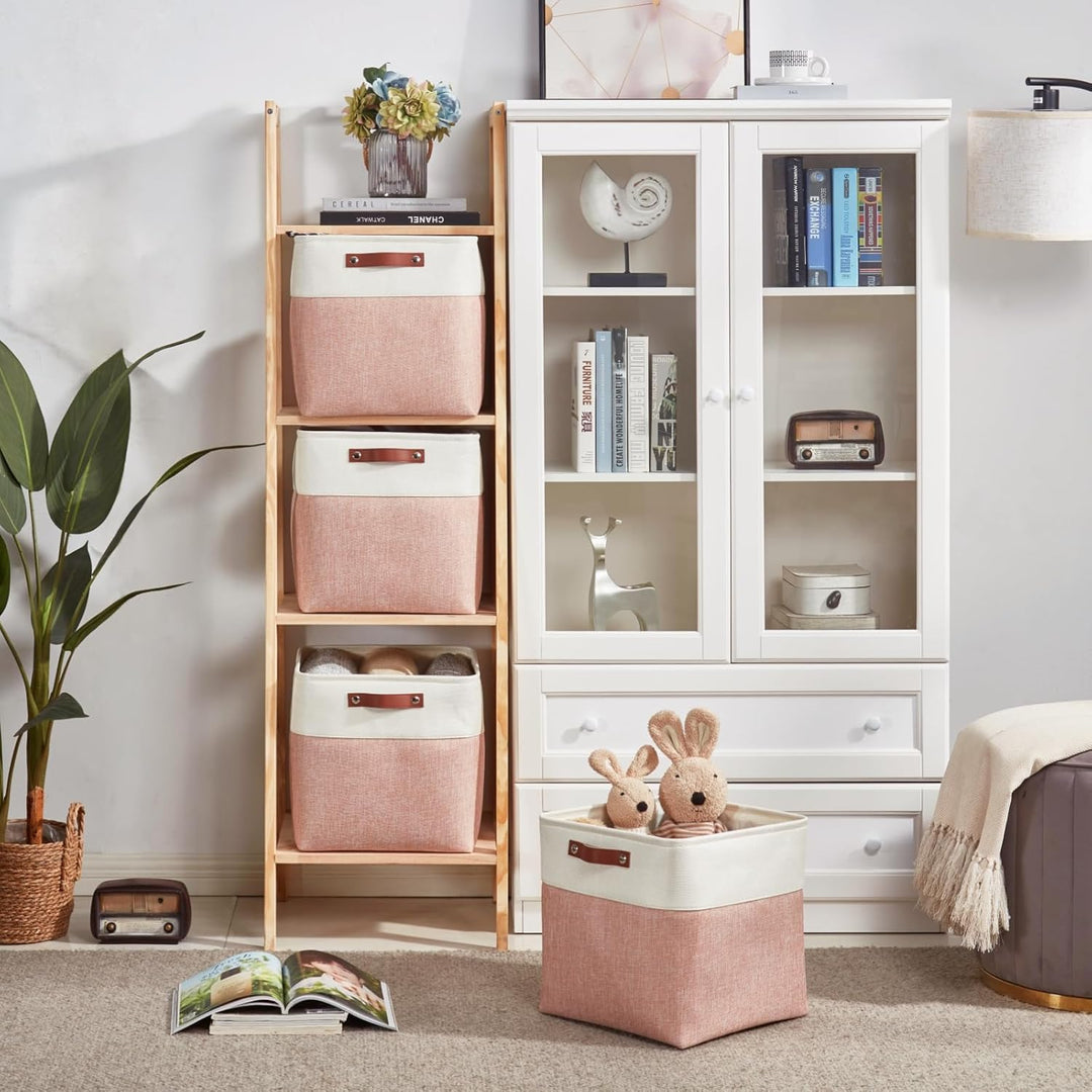 Mangata Collapsible Storage Cube Boxen, 28CM Cube Leinen gewebt Stoff Lagerung Körbe mit Ledergriffe