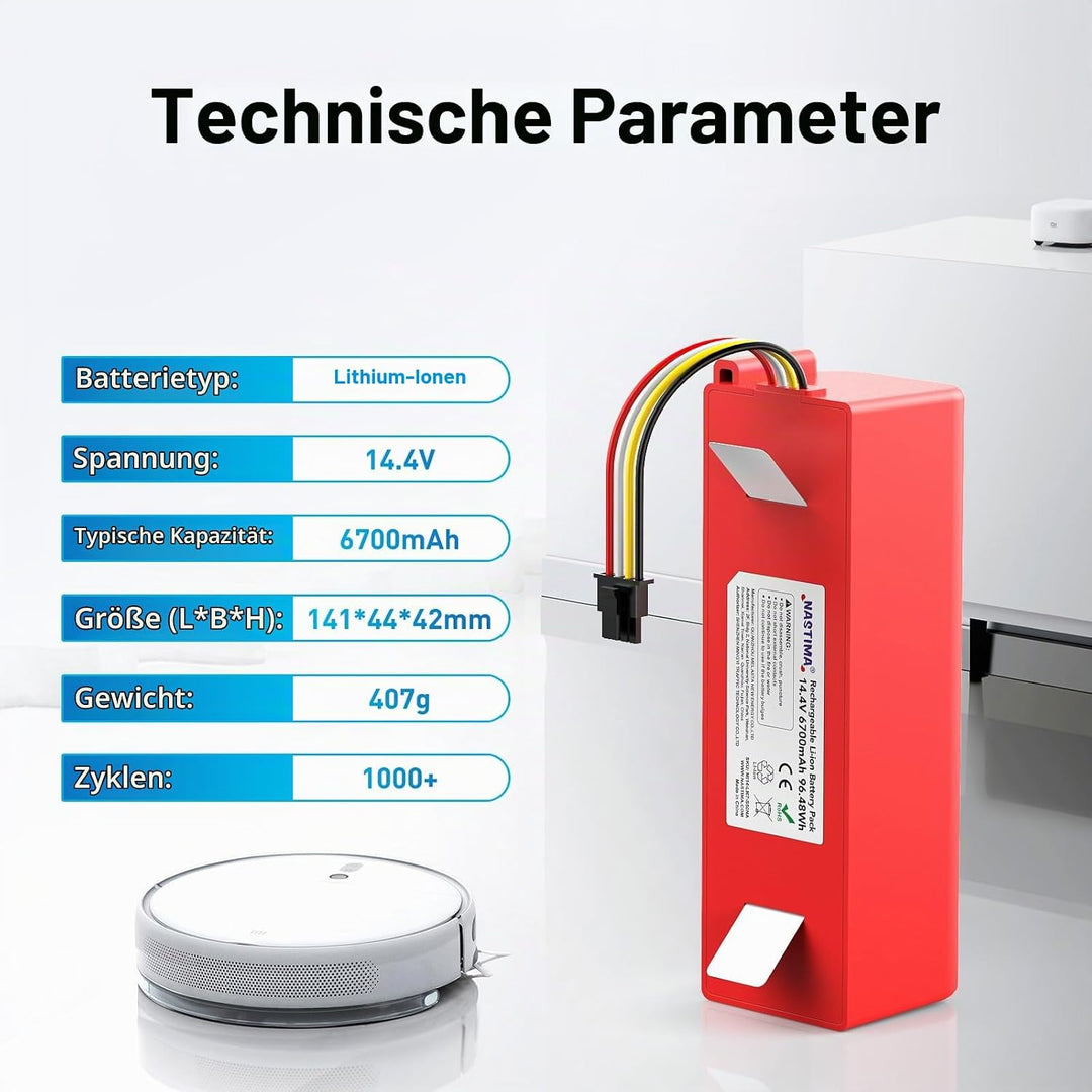 NASTIMA 14,4V 6700mAh 96,48Wh Li-Ion Akku Kompatibel mit Xiaomi Roborock S50 S51 S52 S53 S55 S502 S5
