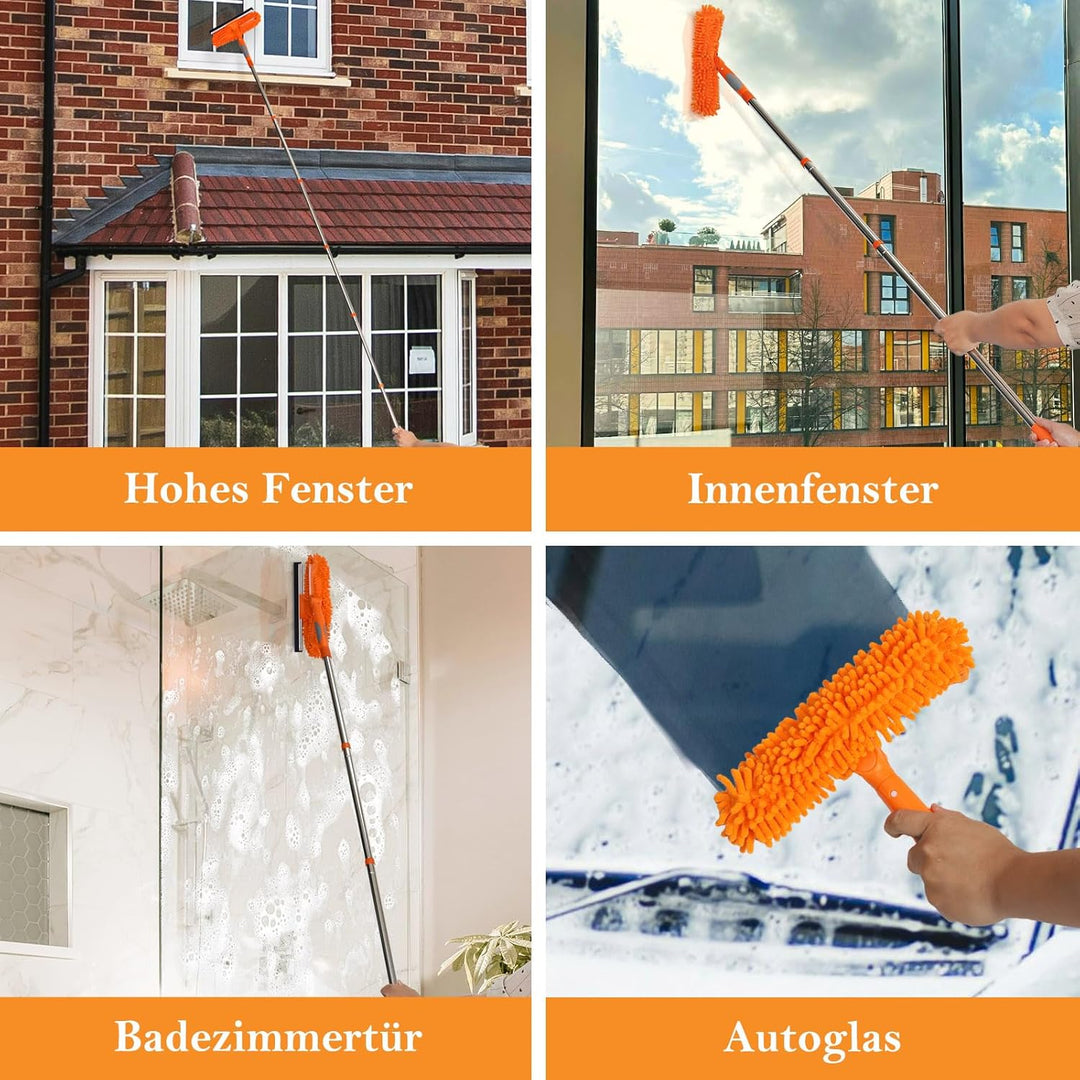 Terafeels 280cm Teleskop Fensterwischer Abzieher Set, 2 in 1 Teleskopstange Fensterreinigung ür Inne