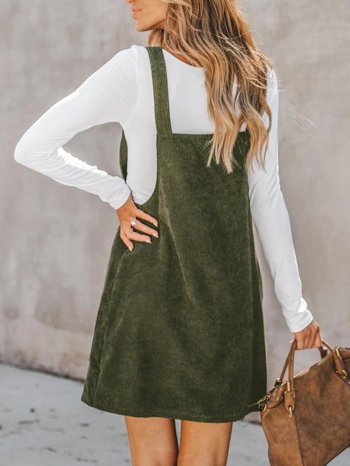 CUPSHE Damen Latzrock Quadratischer Ausschnitt Hosenträger Taschen Cord Latzkleid Overallkleid Freiz