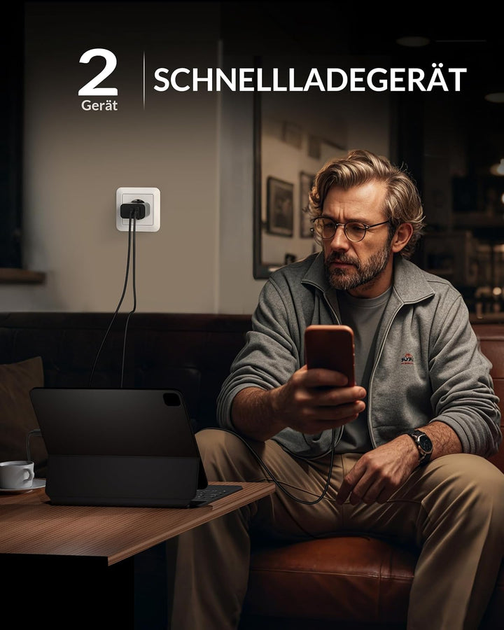 40W 2-Port USB C Ladegerät + 3M Lang Ladekabel für Samsung Galaxy S26 S25, 3M