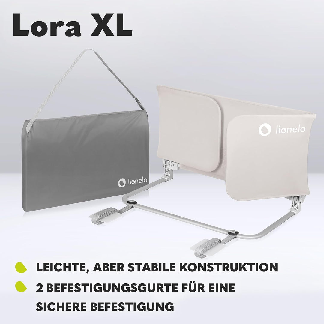 Lionelo Lora XL Tragbares Bettschutzgitter für Kinder, Neigungsverstellung bis 180°, klappbares Schu