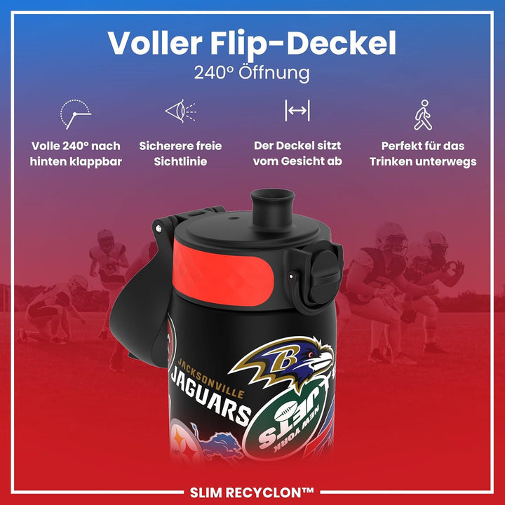 NFL Edelstahl-Trinkflasche, Auslaufsicher, Einhandöffnung, Sichere Verriegelung, Spülmaschinenfest,