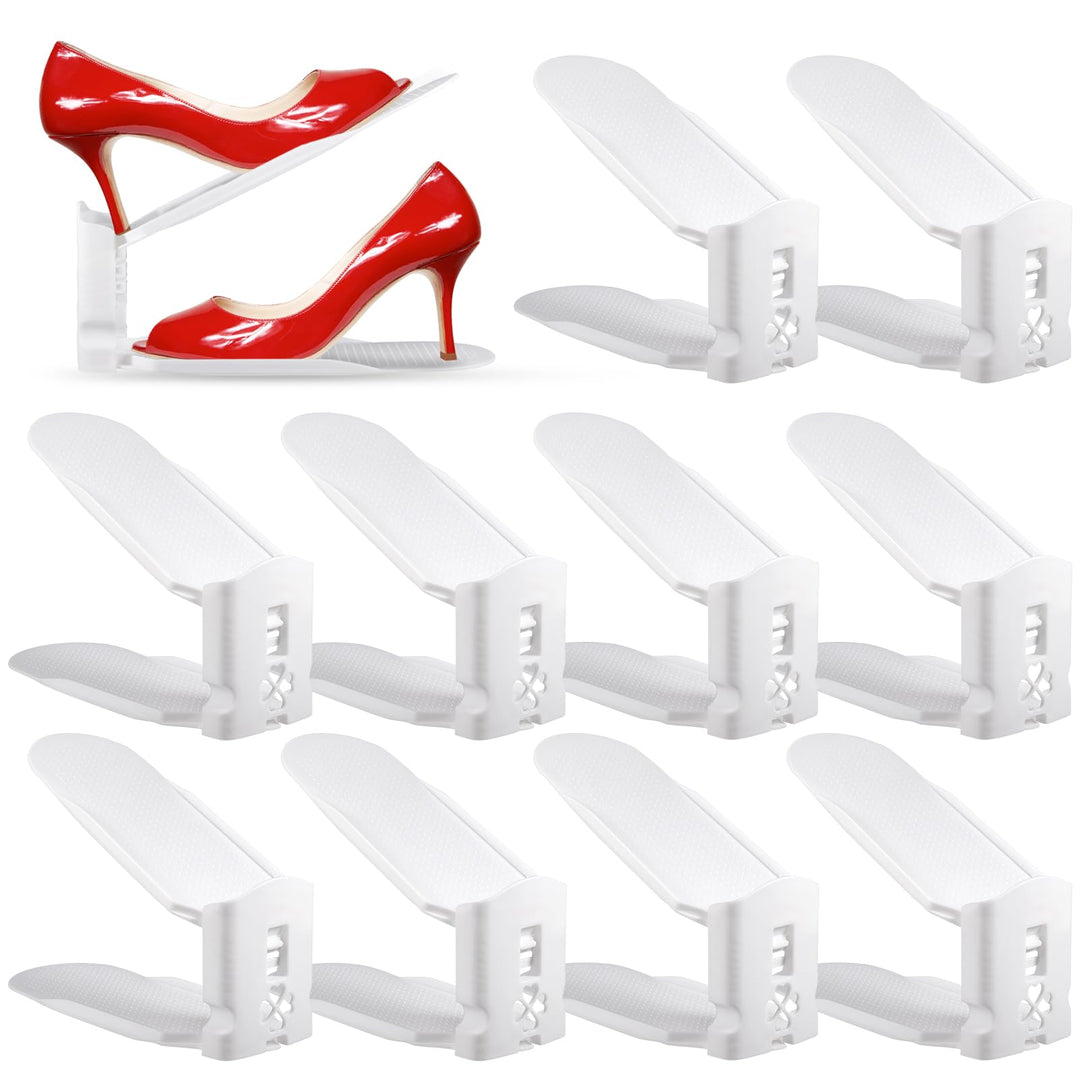 10 Stück Einstellbare Schuhregale, Schuhstapler/Schuhhalter Set, 3 höhenverstellbar, Platzsparend, r
