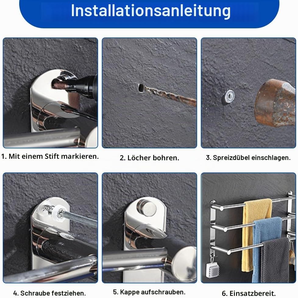 Handtuchhalter Wand Edelstahl 3-Schicht, Ausziehbar 43-76cm, für Bad