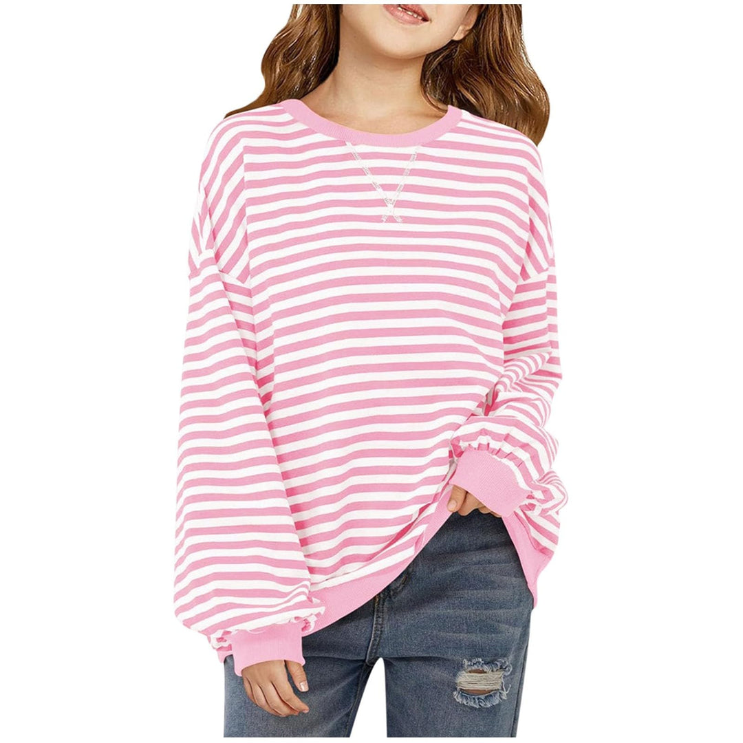 Mädchen Langarm T-Shirt Gestreiftes Langarm-T-Shirt Kinder Klassischer Rundhalsausschnitt Pullover L