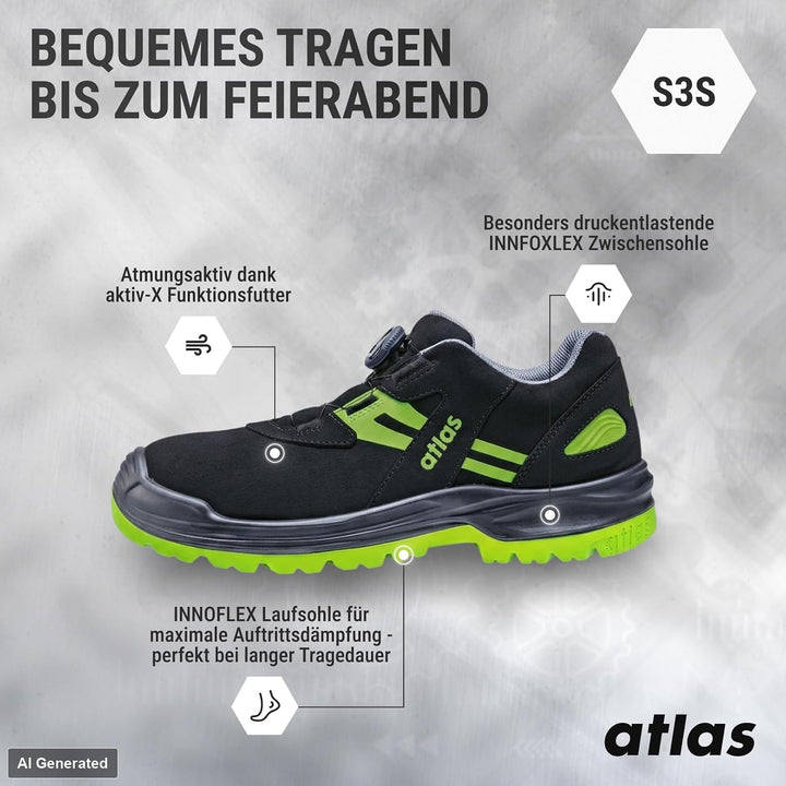 Atlas Flash 5255 XP Boa ESD Gr. 36-49 47/49 EU Schwarz Gelb, 47/49 EU Schwarz Gelb