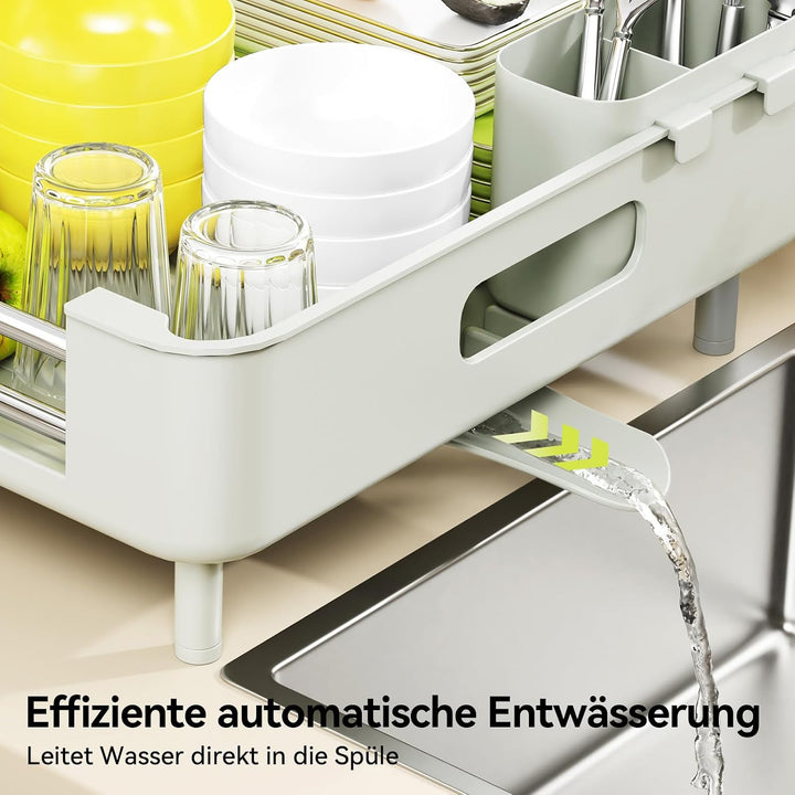 Urackify Ausziehbare Geschirrack Edelstahl Grau Weiss, Grau Weiss