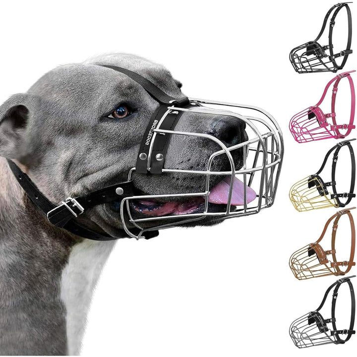 BronzeDog Hundemaulkorb Pitbull Metallmaske Amstaff Drahtkorb Pit Bull verstellbare Lederbänder für