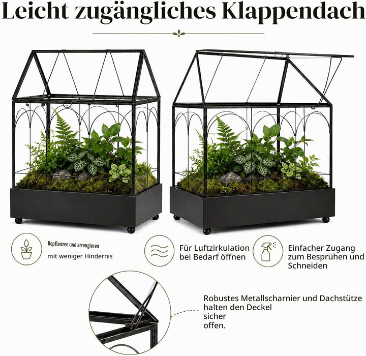 YIMORENCE V Grosses hohes Glaspflanzen-Terrarium – Haus Sukkulenten Terrarium Kit mit Lippe und Tabl
