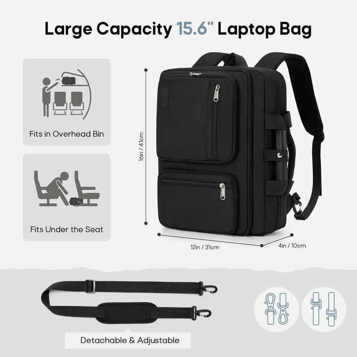 RAINSMORE 15,6-17,3 Zoll Laptoptasche Arbeitstasche Herren 2-in-1 Rucksack Schwarz 17,3, Schwarz 17,