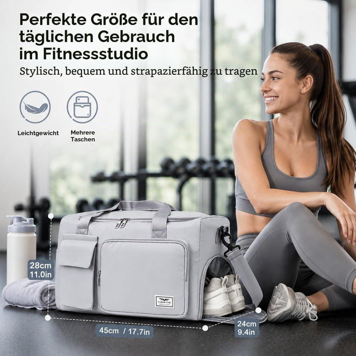 FIORETTO 30L Damen Sporttasche Faltbare Reisetasche mit Schuhfach und Nassfach, Wasserabweisende Wee