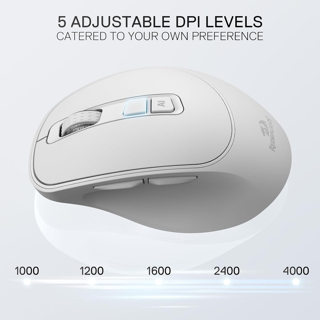 Redragon BM4195 AI Smart Kabellose Maus 2.4G BT Büro Weiss, Weiss