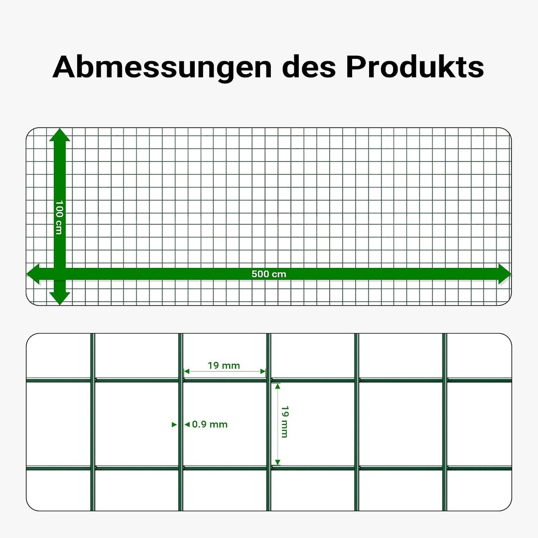 Wiltec Maschendrahtzaun Grün 1x5 m 100 cm Höhe 0,9 mm Stärke 19x19 mm Maschengrösse, Volierendraht 4