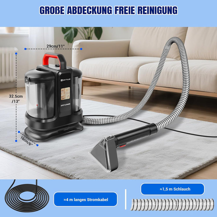 400W Polsterreiniger Gerät Teppichreiniger, 13KPa Reinigungsmaschine Nasssauger für Teppiche, Polste