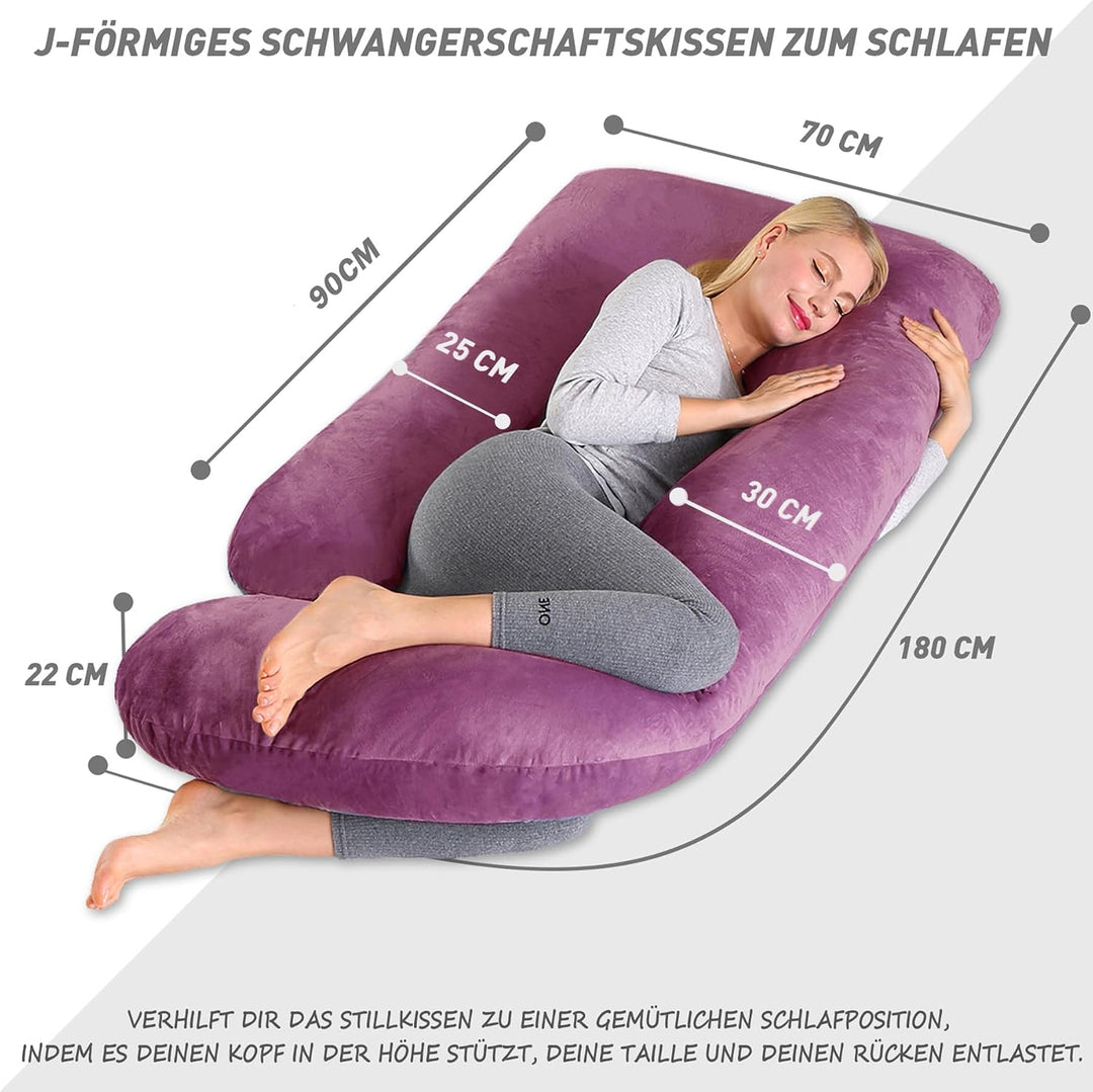 CALIYO Schwangerschaftskissen J Form,Stillkissen XXL-SeitenschläFerkissen mit Bezug,Pregnancy Pillow