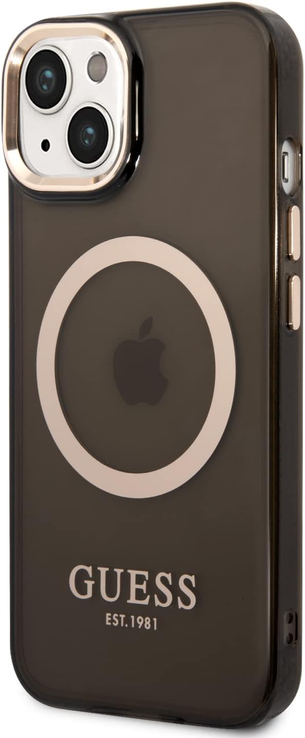 Guess GUHMP14SHTCMK Hülle für iPhone 14 6,1" schwarz/Black Hard case Gold Outline Translucent