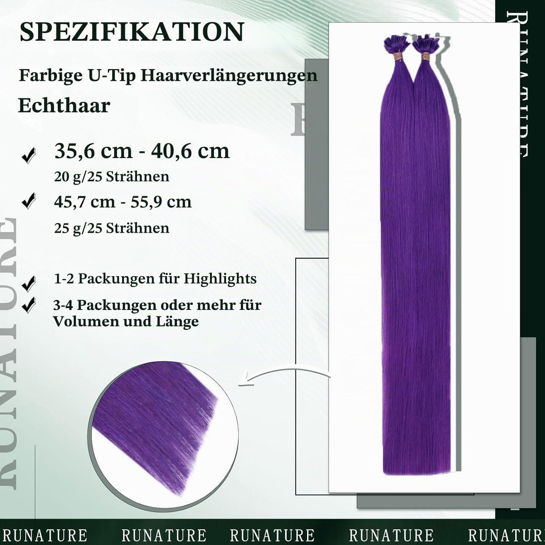 RUNATURE Extensions Echthaar Bondings Lila 45cm Bunte Echthaar Extensions Bondings Lila Extensions E