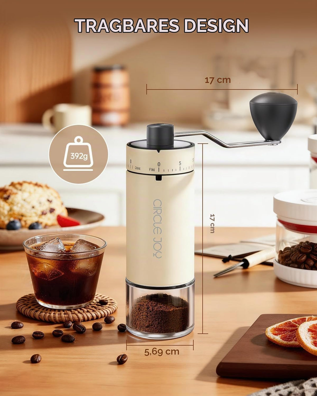 CIRCLE JOY Tragbare Manuelle Kaffeemühle mit keramischem Konischem Frässtift und 40 Externen Einstel
