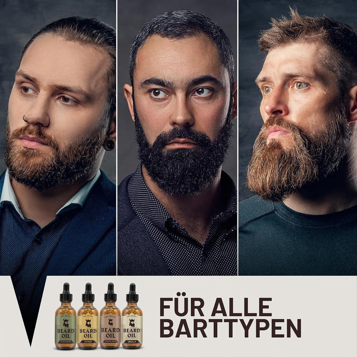 Striking Viking Bartöl 4er Pack - 4 x 19,5 ml Vanille, Sandelholz, Zedernholz, Zitrus Duft - Bartpfl