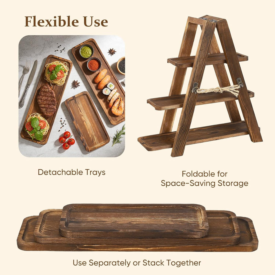 Holz Cupcake Ständer 3-stufig – 82cm Grosse Etagere aus Akazienholz, Faltbarer Kuchenständer mit 7 S
