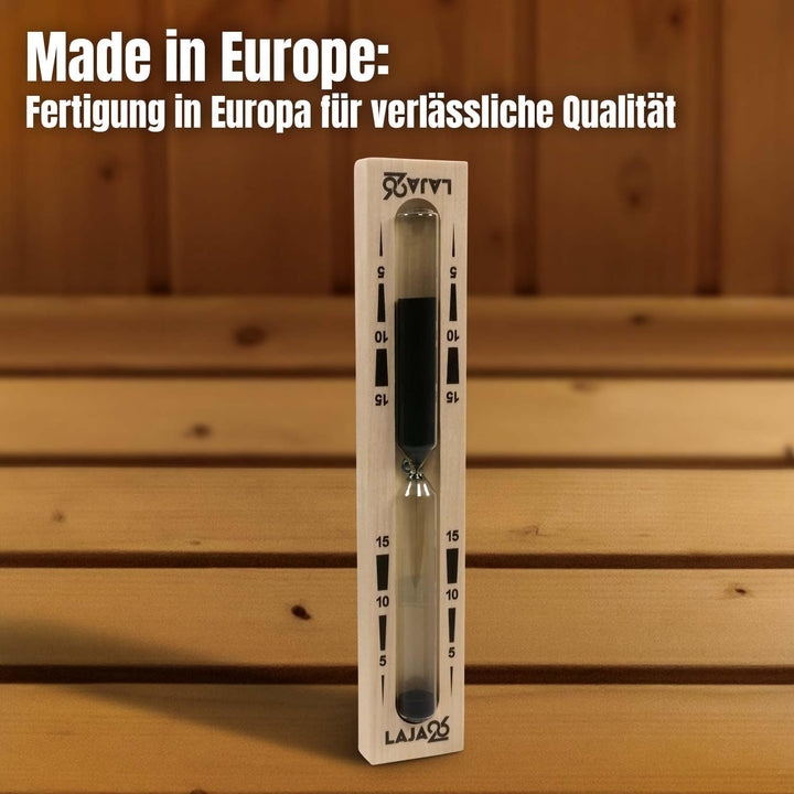 LaJa26 Sauna Sanduhr "Small" schwarzer Sand - FSC Espenholz - Drehgestell aus Holz zur Montage an de