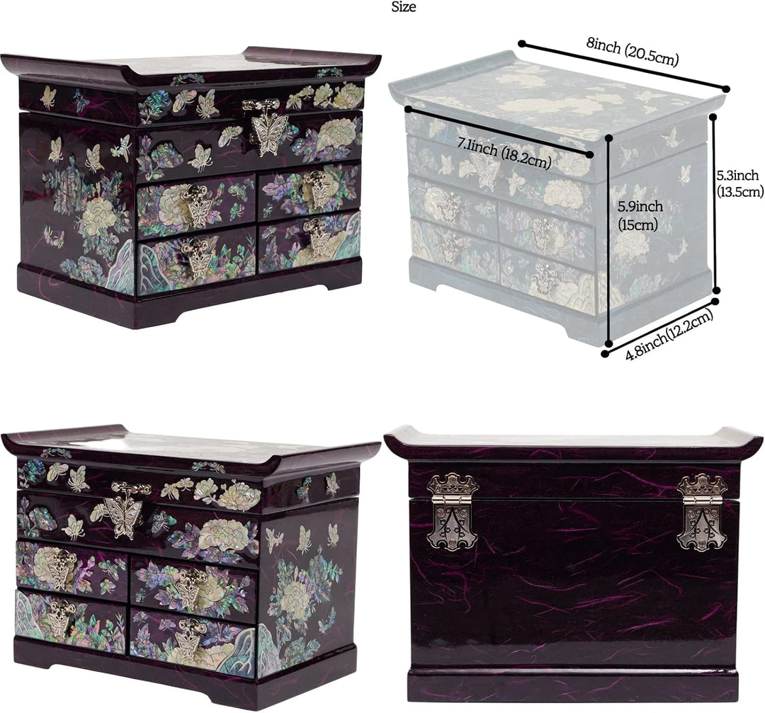 February Mountain Mother of Pearl Wooden Jewelry Organizer Box – Jewelry Storage Box for Women, Feat