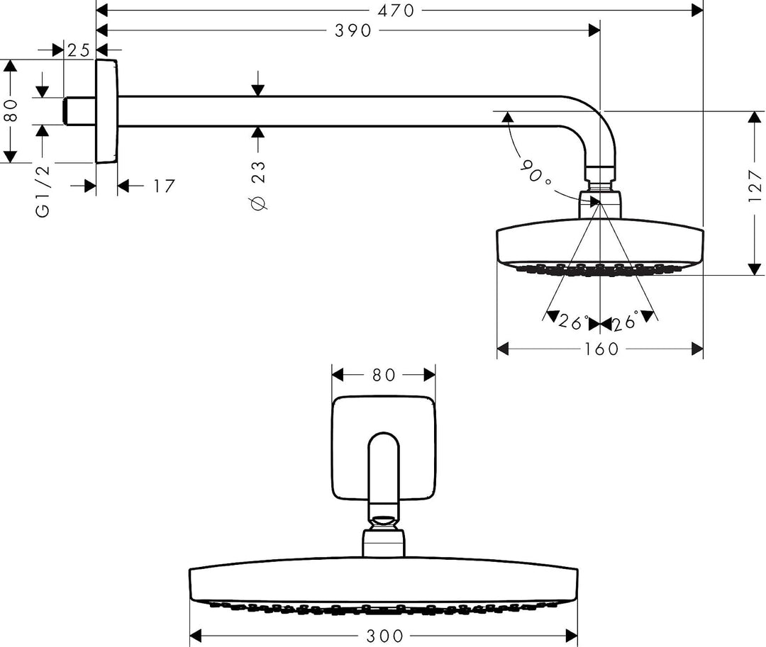 hansgrohe Duschkopf Raindance Select E, Kopfbrause wassersparend, Regendusche mit 2 Strahlarten, Wei