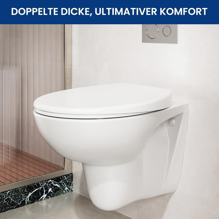 Toilettendeckel mit Absenkautomatik Oval, WC Sitz O-Form aus Urea-Duroplast, Quick Release, WC Sitz