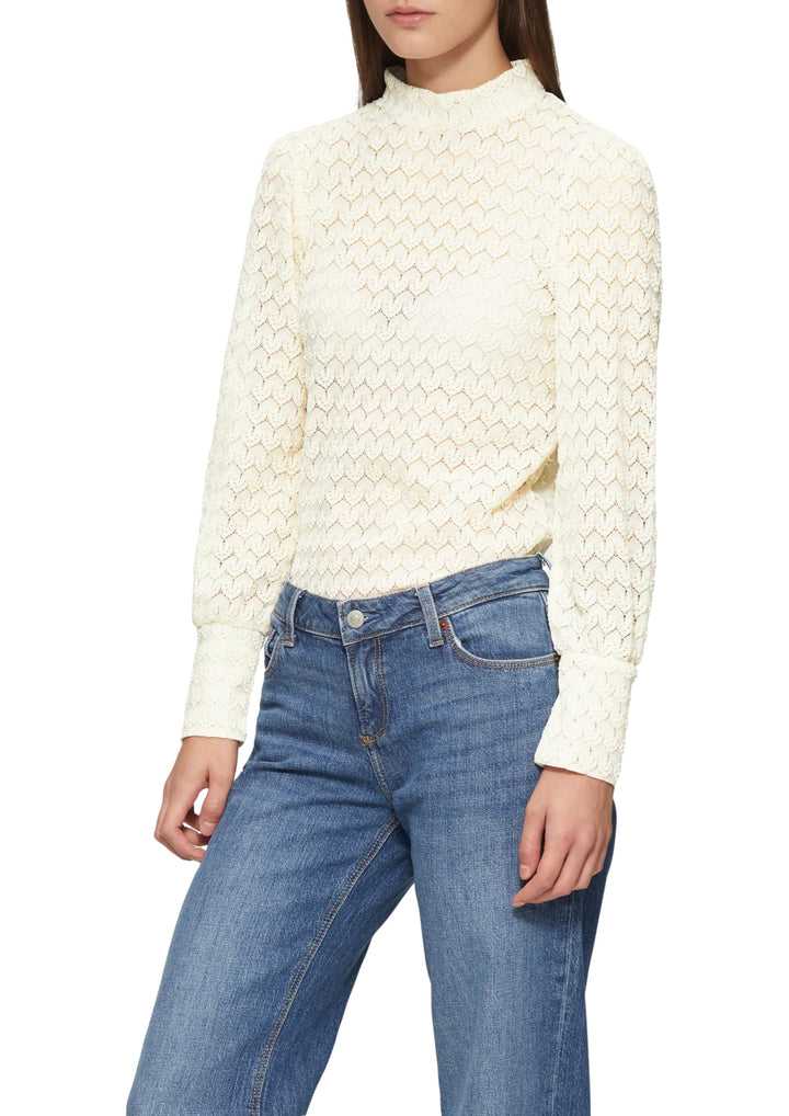QS Damen 2158339 Langarmshirt mit Strukturmuster (1er Pack) M Weiss, M Weiss