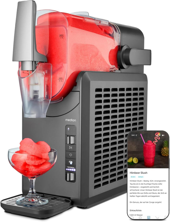 MEDION Slush Maschine (2,6 Liter Slush-Eis Kapazität, 1,9 Liter Fassungsvermögen, Slush Ice Maker fü
