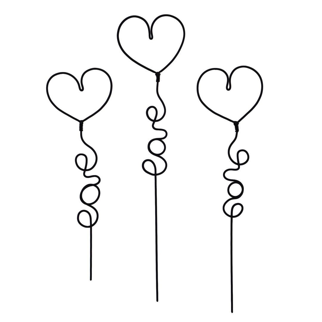 UNUS Gartenstecker Set Herzen klein 3er Set aus schwarzem Metall wetterfeste Deko für Balkon, Beet o