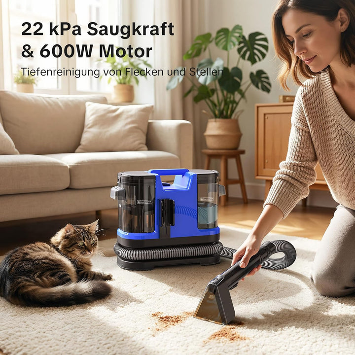 Lubluelu Nasssauger Polsterreiniger Gerät, 600 W - 22 kPa Teppichreiniger Waschsauger, tragbares Tep