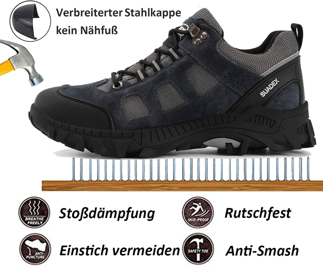 SUADEX Sicherheitsschuhe Arbeitsschuhe Stahlkappe Herren Damen 46 EU 1875grau, 46 EU 1875grau