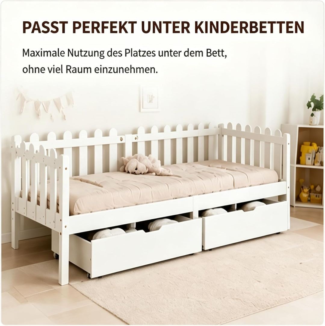 2er-Set Bettkästen mit Rollen und Grossem Stauraum Unterbettkommode aus MDF für Bett Weiss Aufbewahr