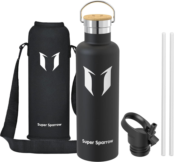 Super Sparrow Trinkflasche Edelstahl - 350ml/500ml/620ml/750ml/1L - Auslaufsicher Thermoskanne, BPA-