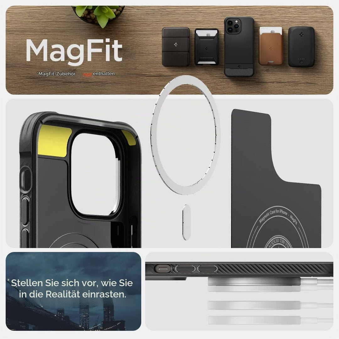 Spigen Rugged Armor MagFit Hülle Kompatibel mit iPhone 14 Pro -Matte Black, Matte Black