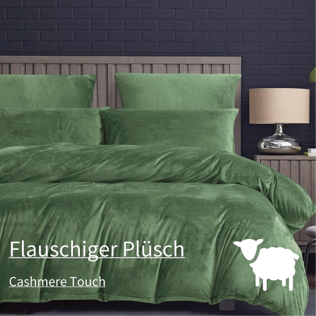 Boqingzhu Plüsch Bettwäsche 135x200cm Biber Grün Salbeigrün Flanell Winter Warm Kuschelig Flauschig