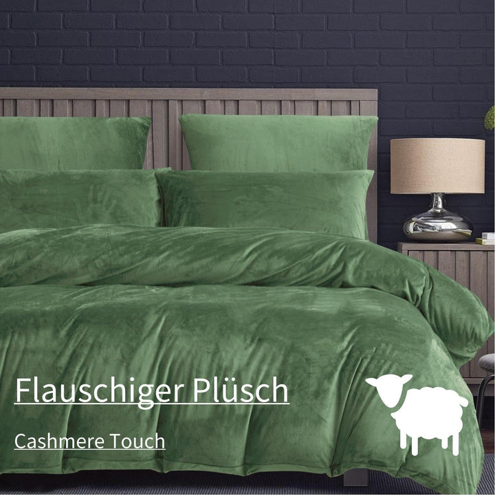 Boqingzhu Plüsch Bettwäsche 135x200cm Biber Grün Salbeigrün Flanell Winter Warm Kuschelig Flauschig